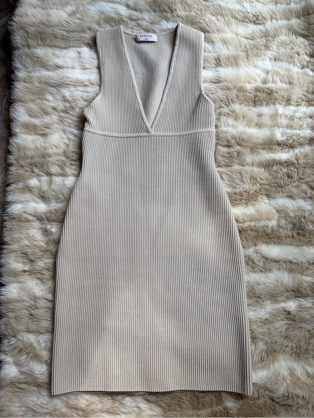 Aritzia sleeveless ribbed knit mini dress in beige Xs